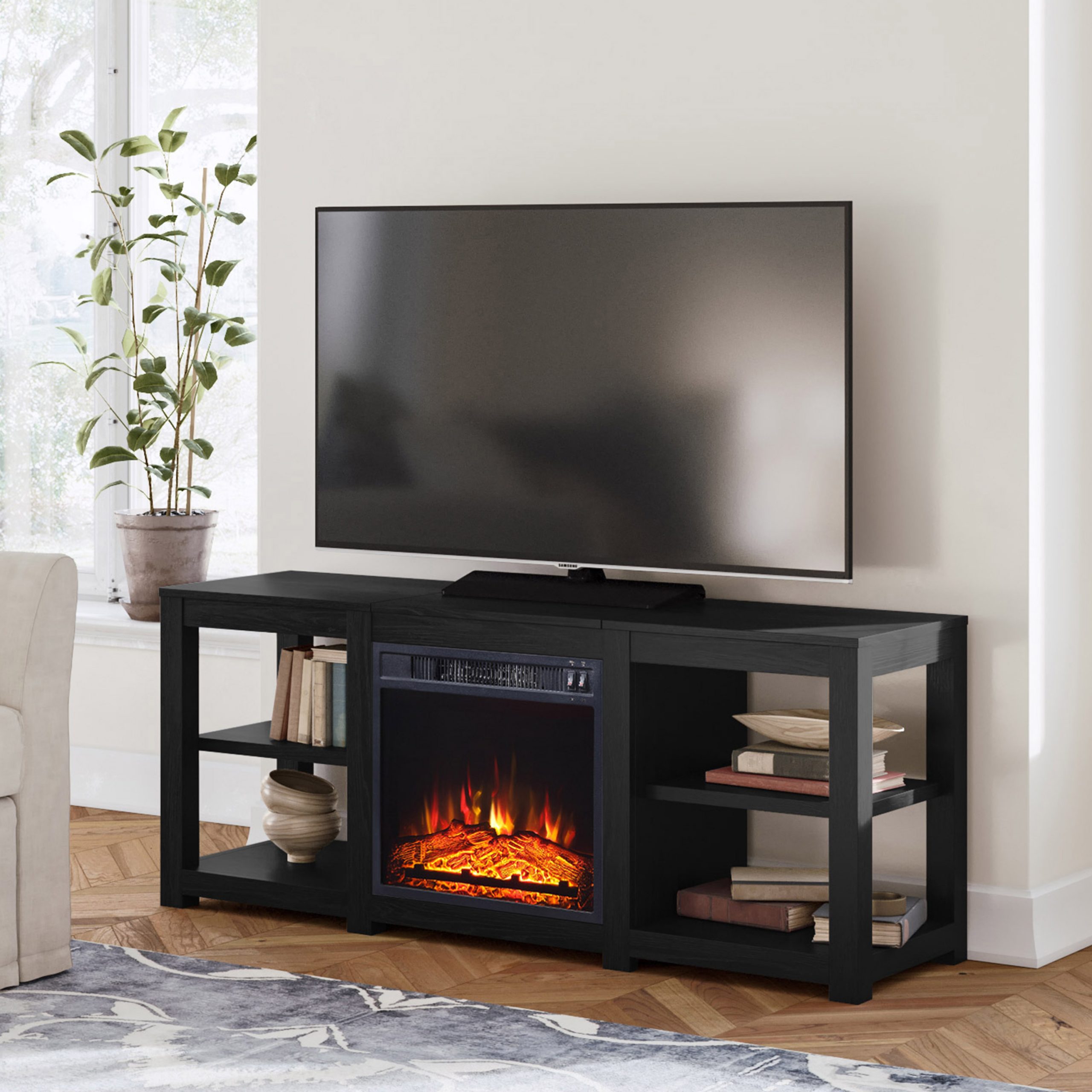 Mainstays Fireplace TV Stand for TVs up to 65" Black Oak 
