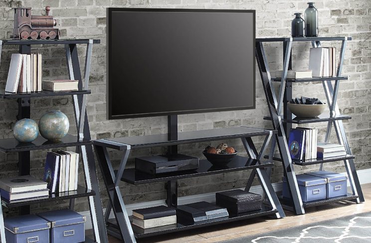 Details about   Whalen Xavier 48" Black Audio Video Tower Tempered Glass Shelves 